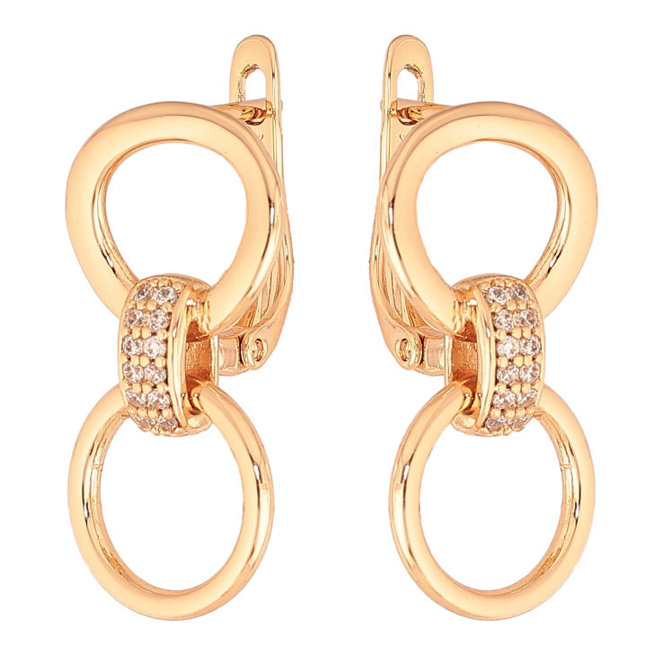 Серьги Xuping цвет Позолота 18К английский замок "Узор с кристаллами" фото №1