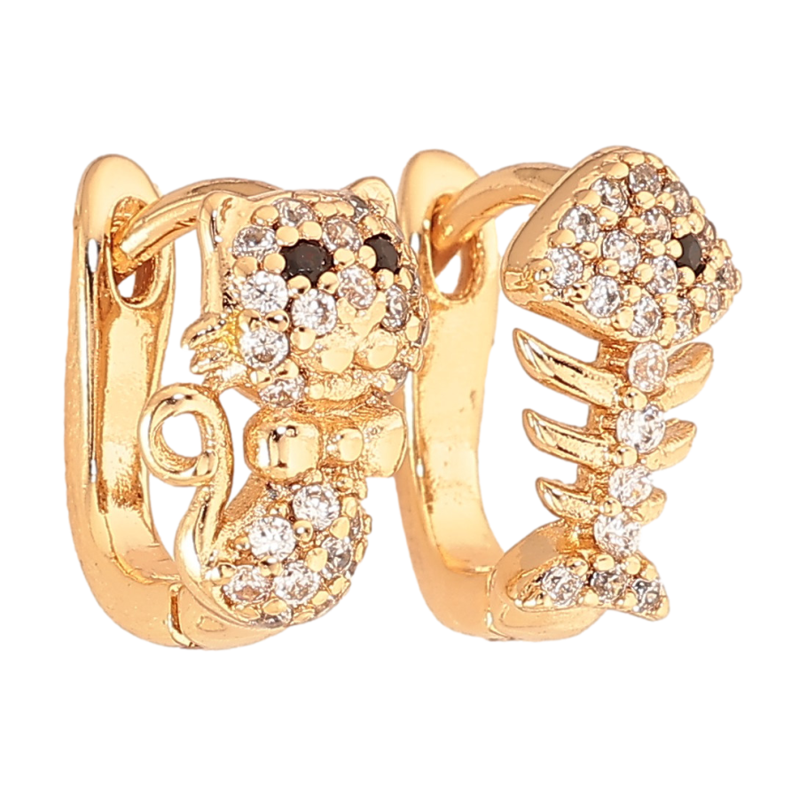 Сережки Xuping колір Позолота 18К англійський замок "Котик з рибкою" фото №1