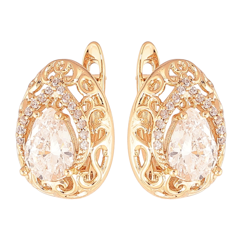 Серьги Xuping цвет Позолота 18K английский замок "Ажурные капельки с кристаллами" фото №1