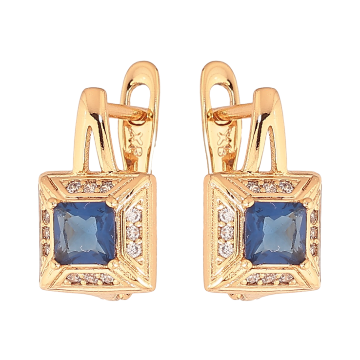 Сережки Xuping колір Позолота 18K англійський замок "Візерунок з синіми кристалами" фото №25