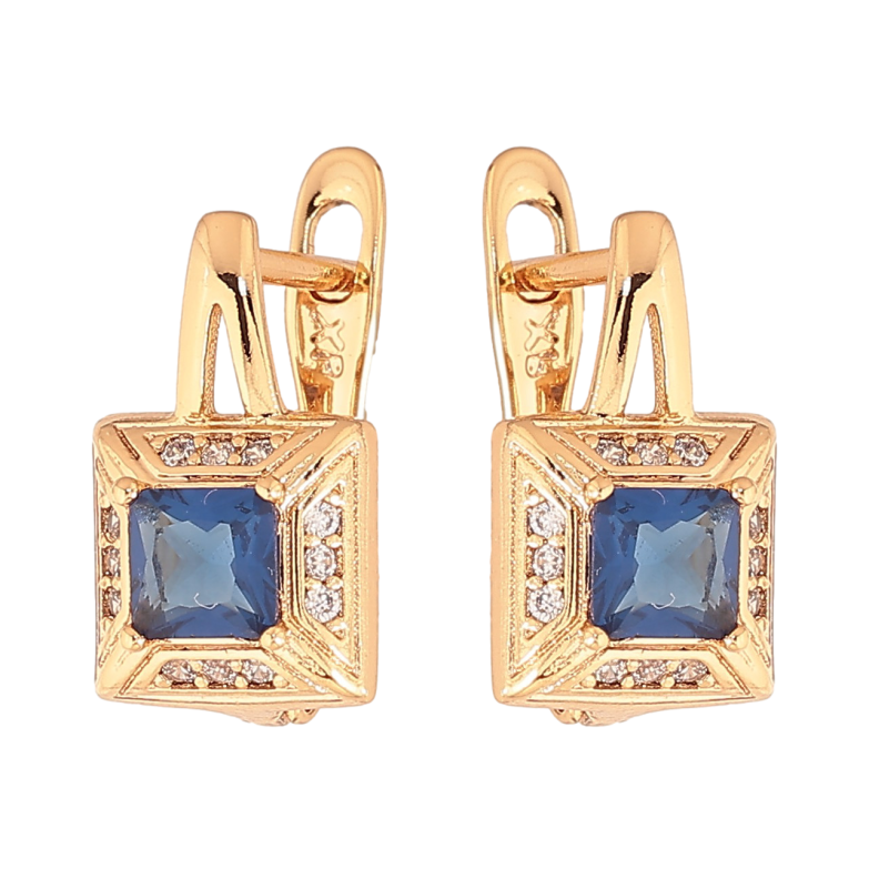 Сережки Xuping колір Позолота 18K англійський замок "Візерунок з синіми кристалами" фото №1