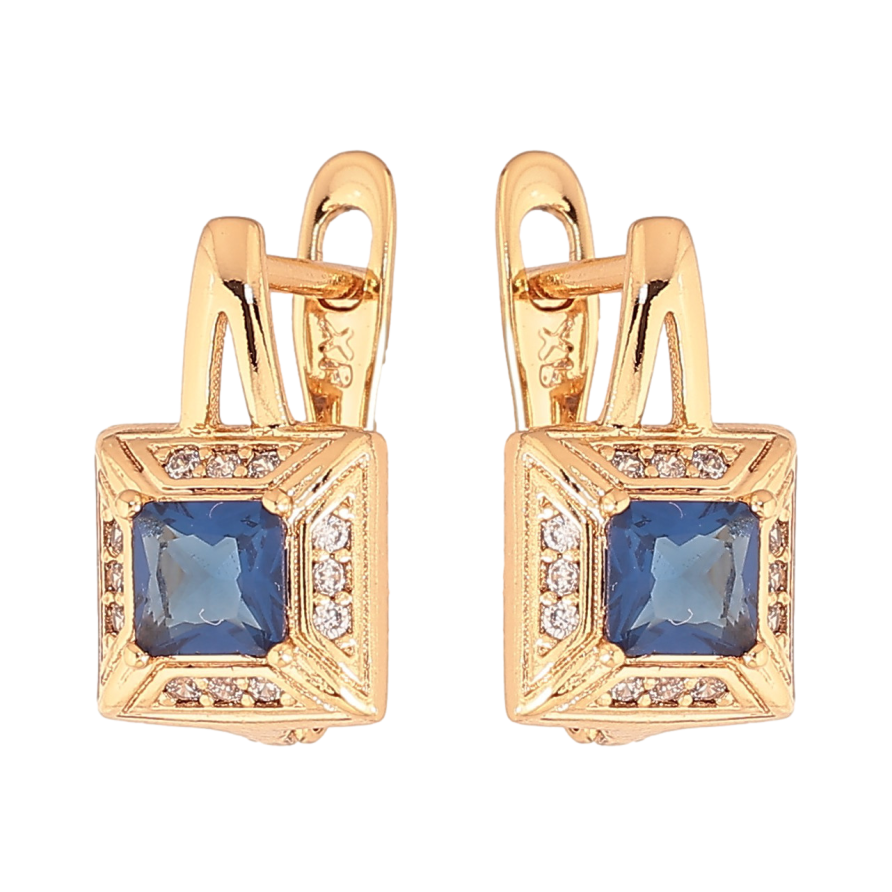 Сережки Xuping колір Позолота 18K англійський замок "Візерунок з синіми кристалами" фото №1