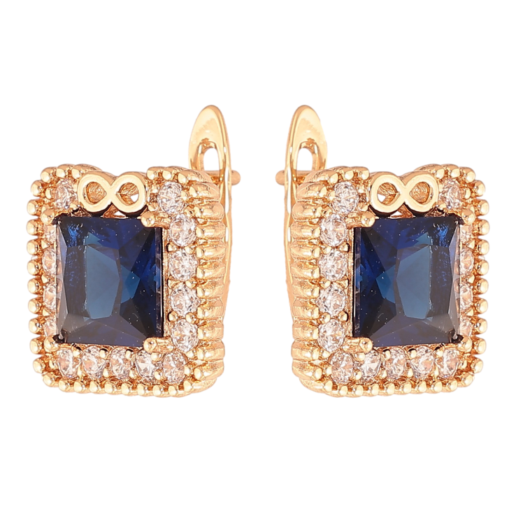 Сережки Xuping колір Позолота 18K англійський замок "Сині кристали в обрамленні" фото №10