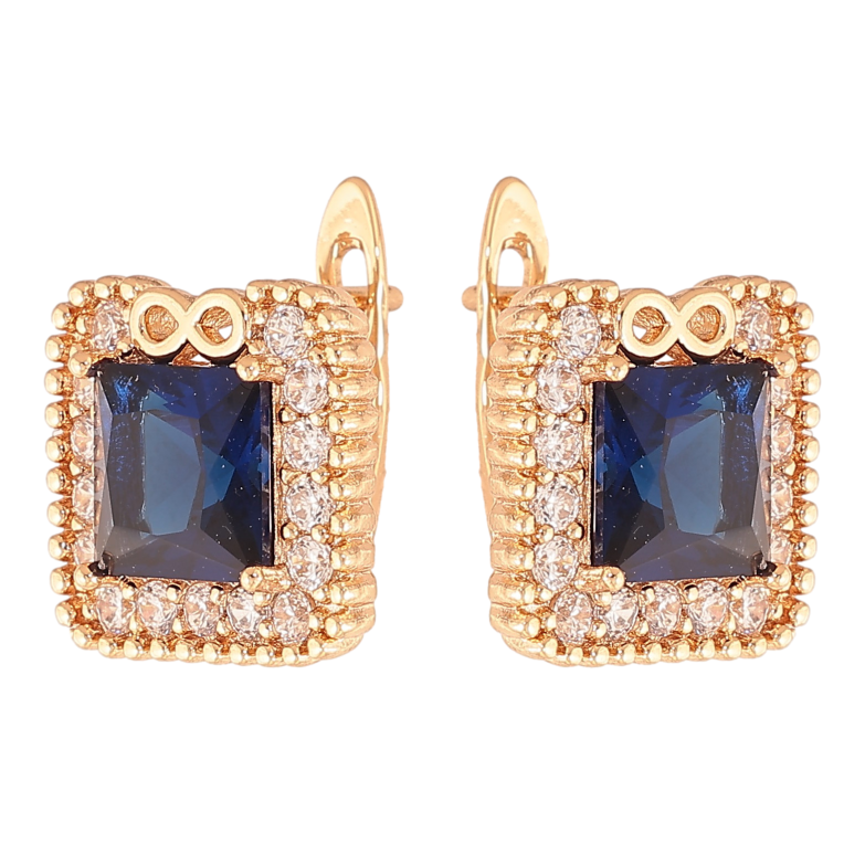 Сережки Xuping колір Позолота 18K англійський замок "Сині кристали в обрамленні" фото №1