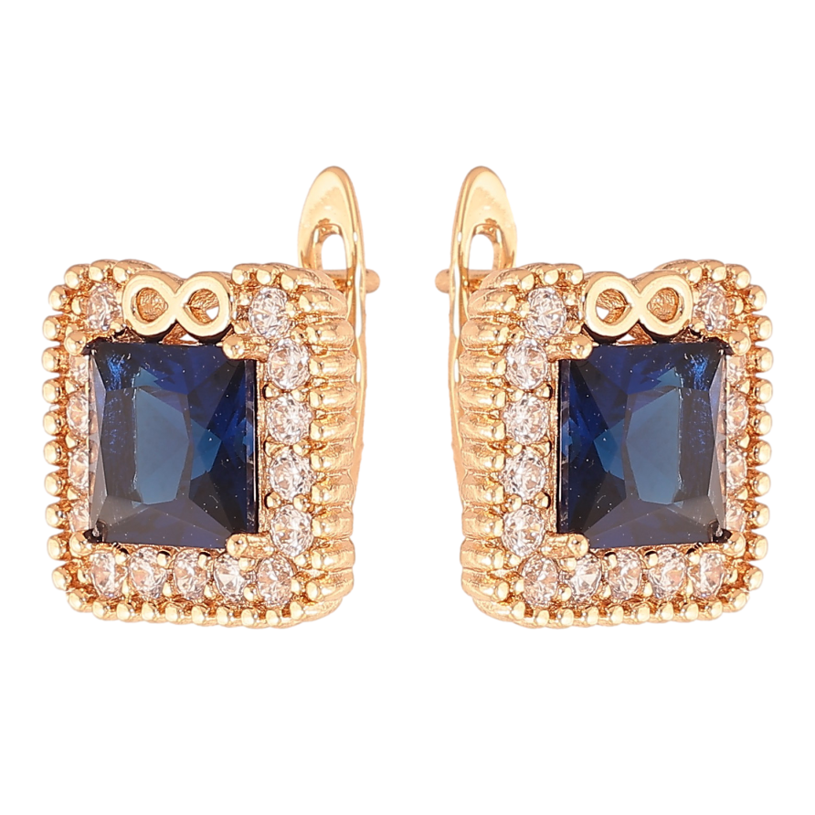 Сережки Xuping колір Позолота 18K англійський замок "Сині кристали в обрамленні" фото №1
