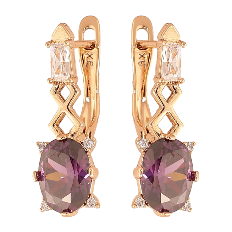 Серьги Xuping цвет Позолота 18K английский замок "Узор с сиреневыми кристаллами" фото №23