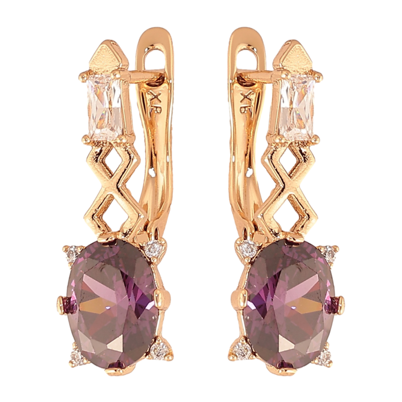 Серьги Xuping цвет Позолота 18K английский замок "Узор с сиреневыми кристаллами" фото №1