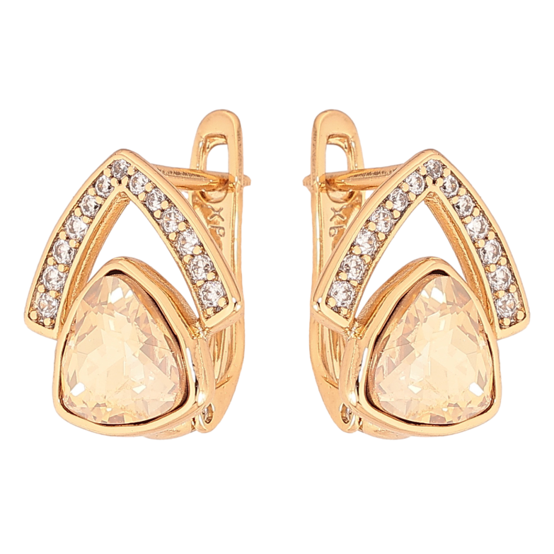 Сережки Xuping колір Позолота 18K англійський замок "Візерунок з пісочними кристалами" фото №1