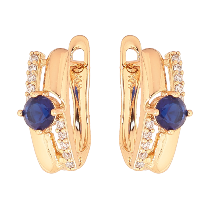 Серьги Xuping цвет Позолота 18К английский замок "Узор с синими кристаллами" фото №3