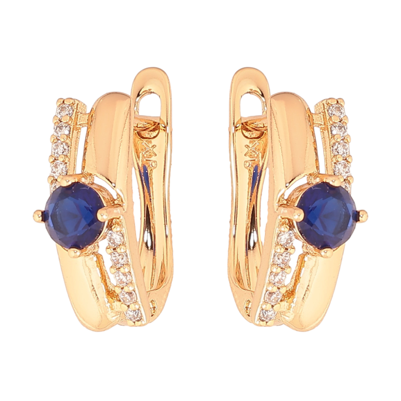 Сережки Xuping колір Позолота 18К англійський замок "Візерунок з синіми кристалами" фото №2