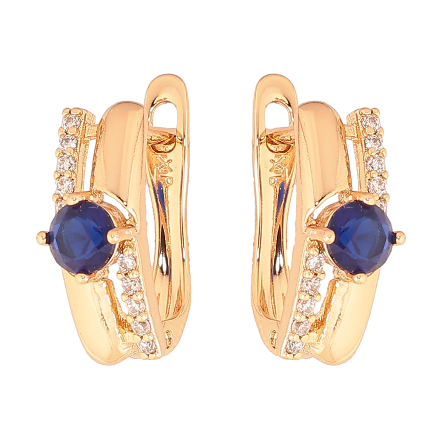 Сережки Xuping колір Позолота 18К англійський замок "Візерунок з синіми кристалами" фото №1