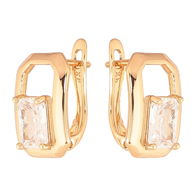 Сережки Xuping колір Позолота 18К англійський замок "Візерунок з кристалами" фото №1