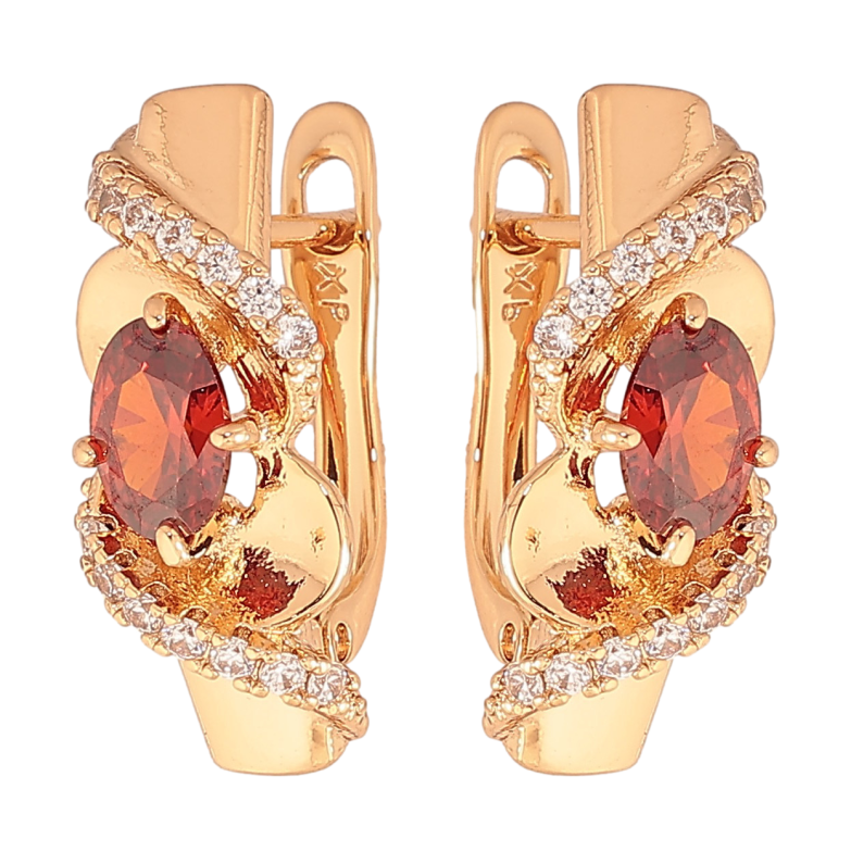 Сережки Xuping колір Позолота 18К англійський замок "Візерунок з червоними кристалами" фото №1 Сережки Xuping колір Позолота 18К англійський замок "Візерунок з червоними кристалами" фото №1