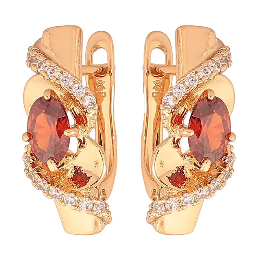 Сережки Xuping колір Позолота 18К англійський замок "Візерунок з червоними кристалами" фото №1 Сережки Xuping колір Позолота 18К англійський замок "Візерунок з червоними кристалами" фото №1