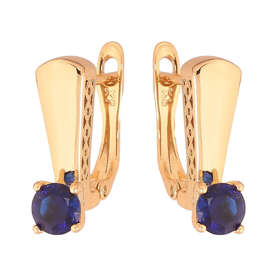 Сережки Xuping колір Позолота 18К англійський замок "Візерунок з синіми кристалами" фото №1