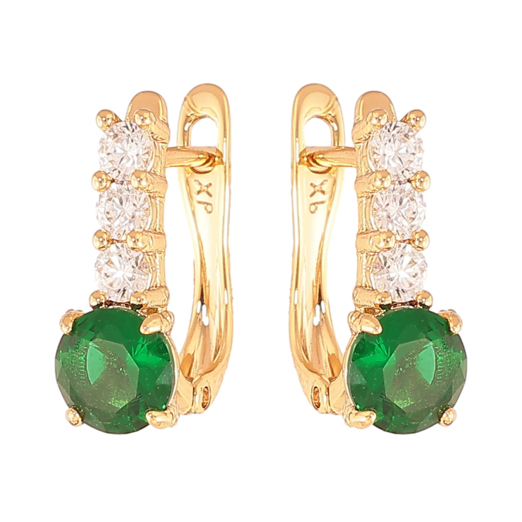 Серьги Xuping цвет Позолота 18K английский замок "Узор с зелеными кристаллами" фото №19