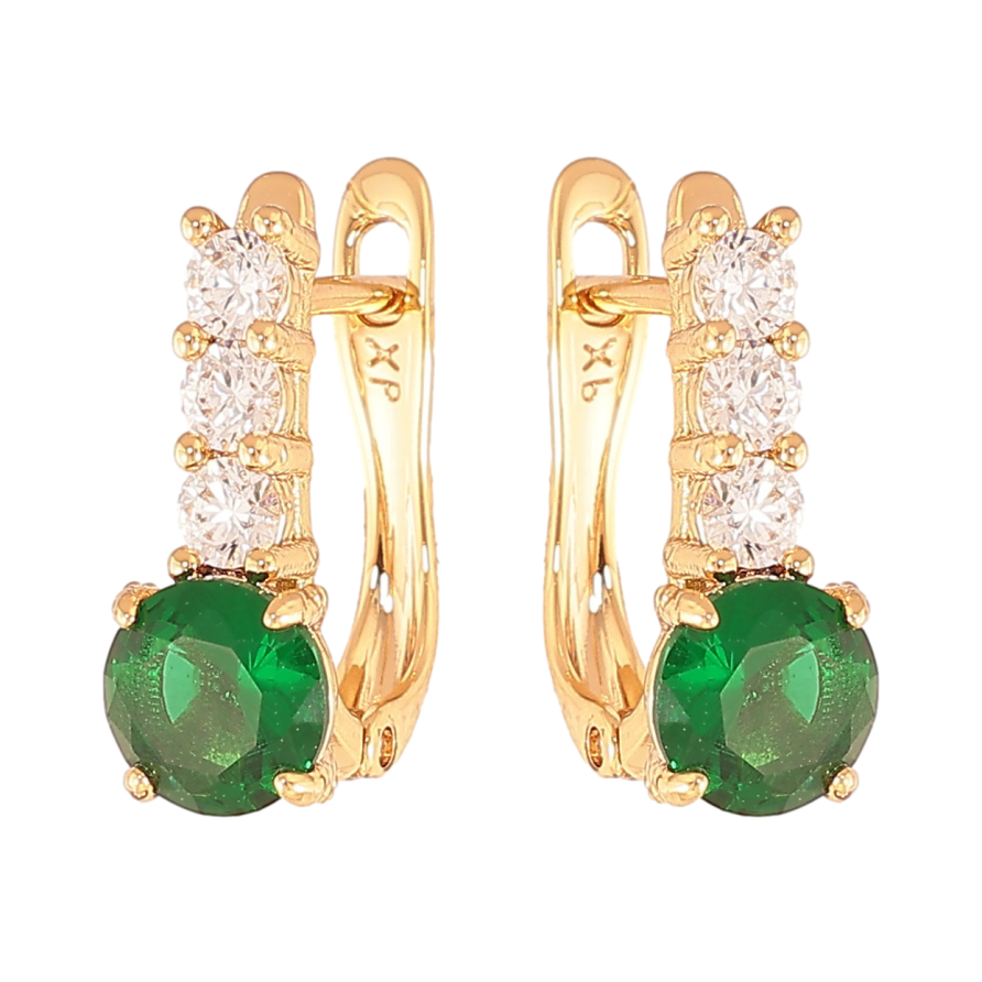 Сережки Xuping колір Позолота 18K англійський замок "Візерунок з зеленими кристалами" фото №1