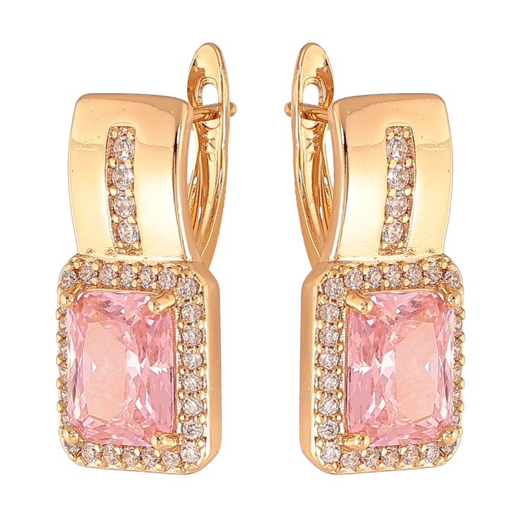 Серьги Xuping цвет Позолота 18K английский замок "Узор с розовыми кристаллами" фото №24