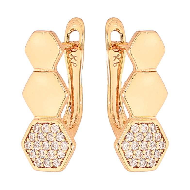 Сережки Xuping колір Позолота 18K англійський замок "Візерунок з інкрустацією кристалів" фото №1