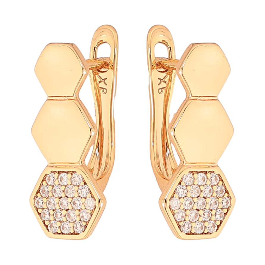 Сережки Xuping колір Позолота 18K англійський замок "Візерунок з інкрустацією кристалів" фото №1