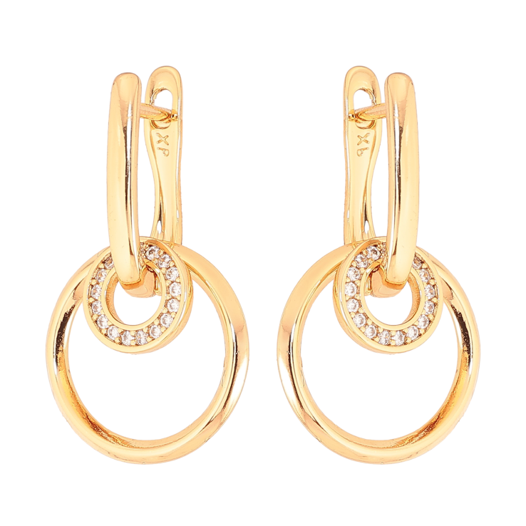 Сережки Xuping колір Позолота 18K англійський замок "Круглі підвіски з кристалами" 2 в 1 фото №16