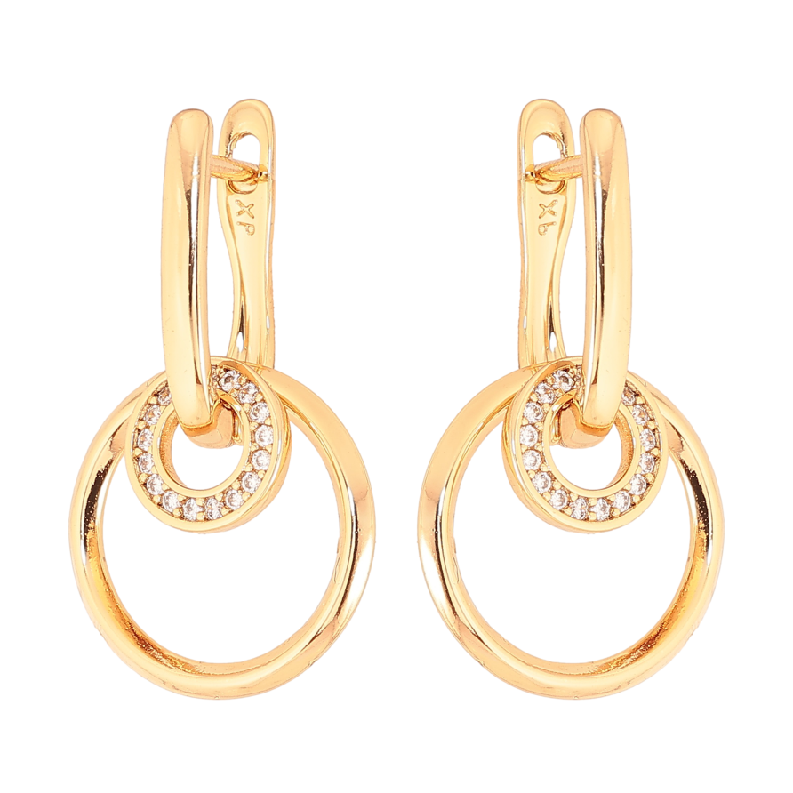 Сережки Xuping колір Позолота 18K англійський замок "Круглі підвіски з кристалами" 2 в 1 фото №1 Сережки Xuping колір Позолота 18K англійський замок "Круглі підвіски з кристалами" 2 в 1 фото №1