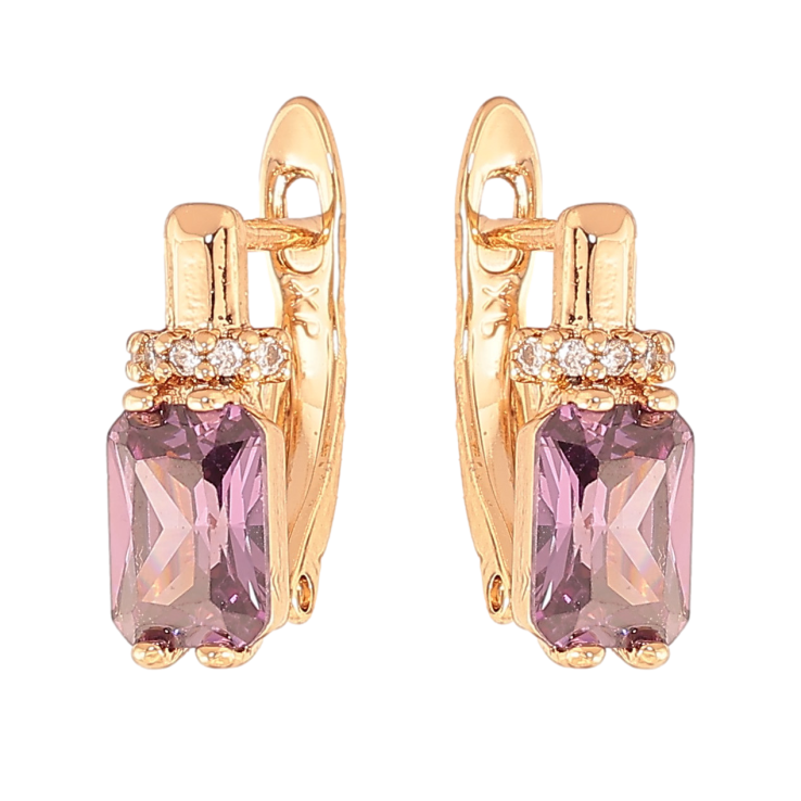 Серьги Xuping цвет Позолота 18K английский замок "Узор с сиреневыми кристаллами" фото №10