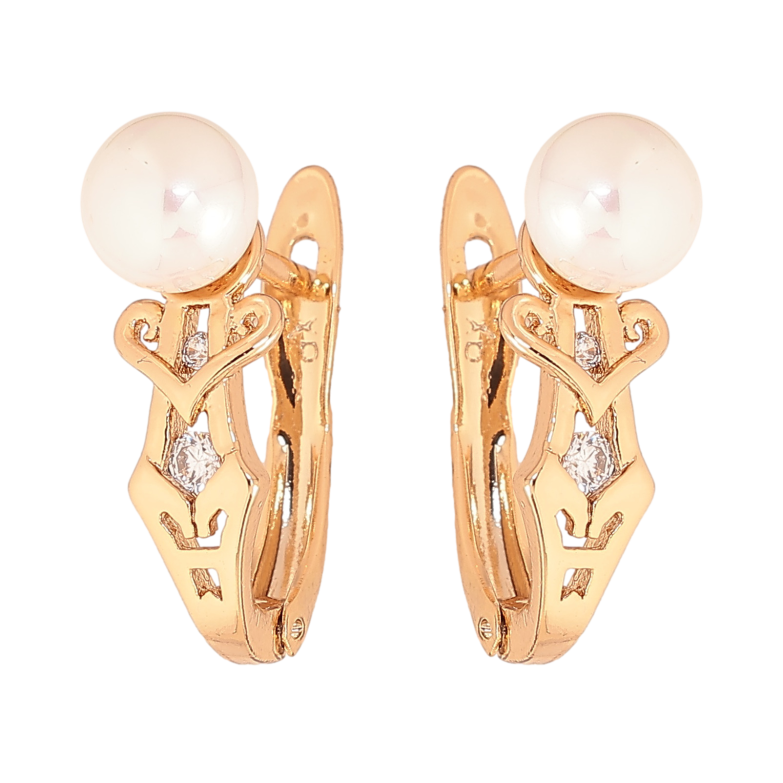 Сережки Xuping колір Позолота 18K англійський замок "Візерунок з перлинами" фото №1