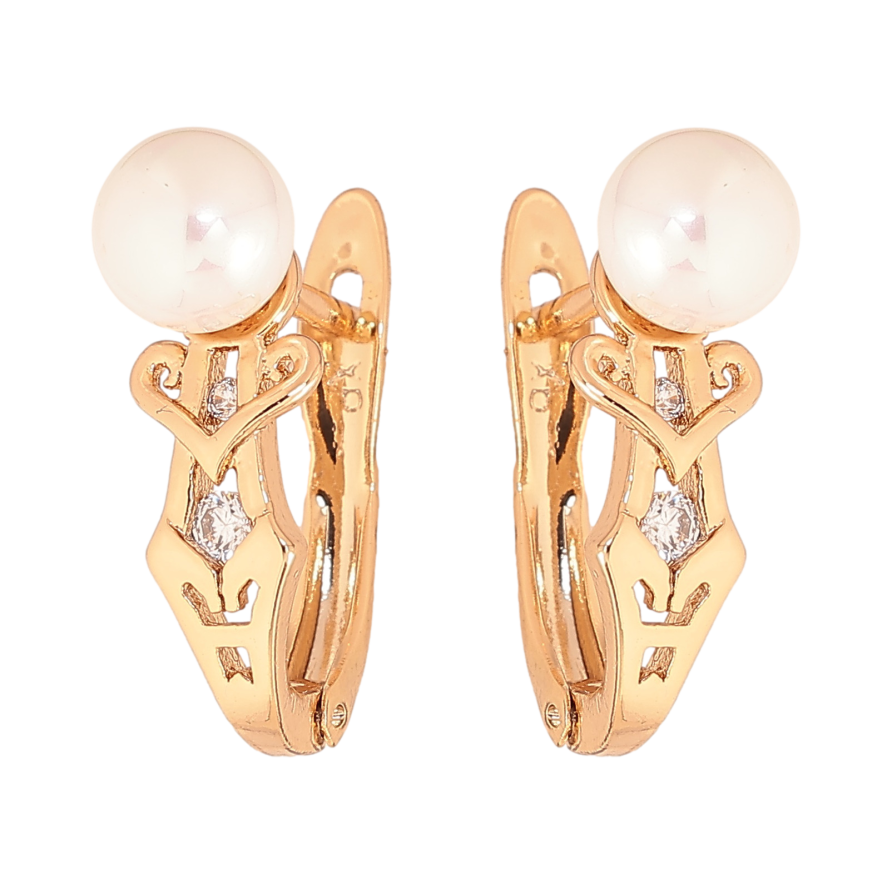 Серьги Xuping цвет Позолота 18K английский замок "Узор с жемчужинами" фото №1