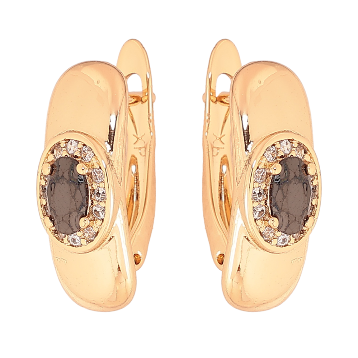 Сережки Xuping колір Позолота 18K англійський замок "Візерунок з чорними кристалами" фото №6