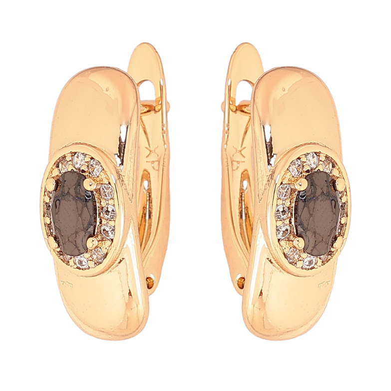 Сережки Xuping колір Позолота 18K англійський замок "Візерунок з чорними кристалами" фото №3