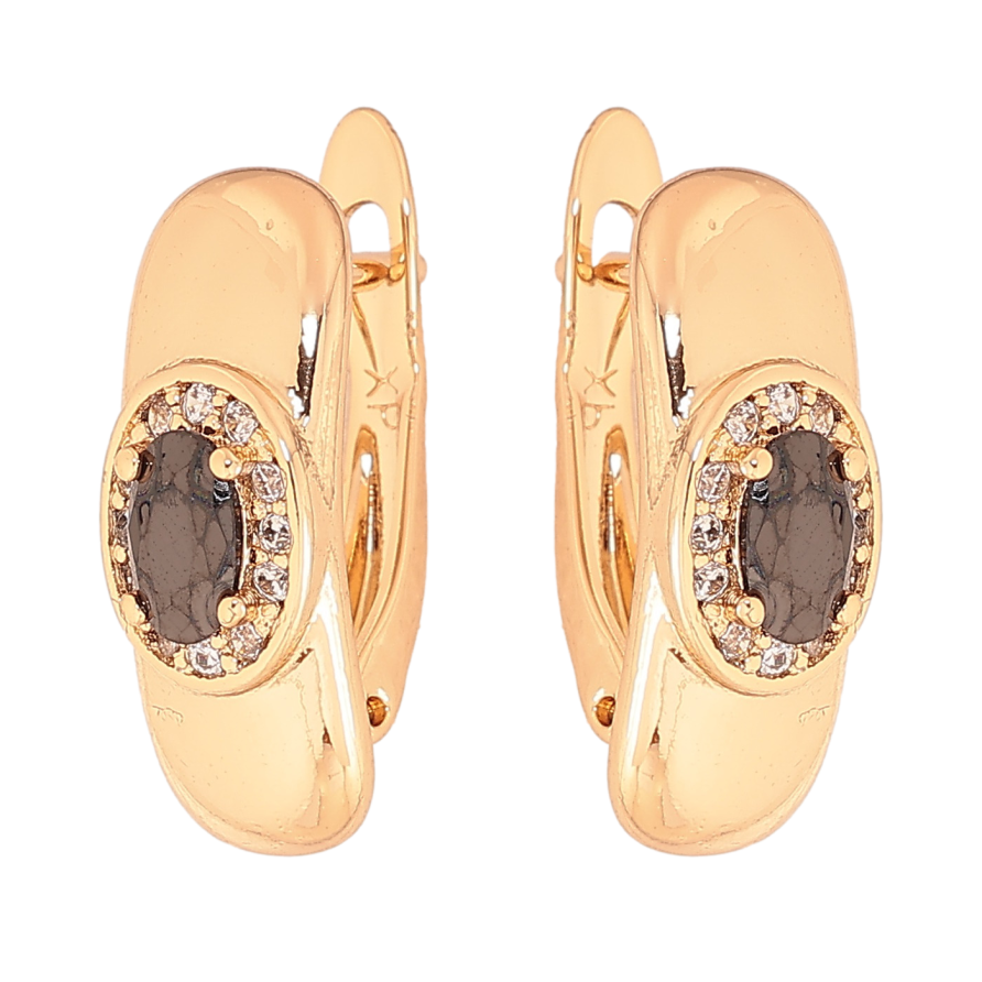 Сережки Xuping колір Позолота 18K англійський замок "Візерунок з чорними кристалами" фото №1