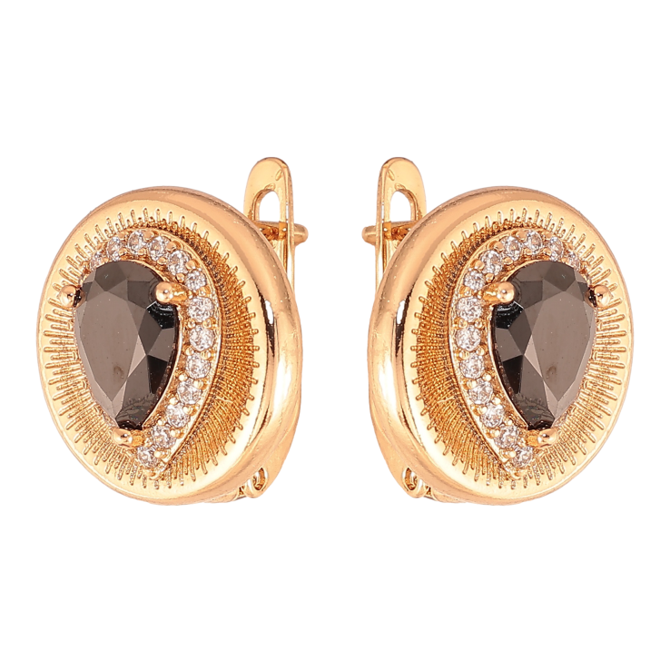 Серьги Xuping цвет Позолота 18K английский замок "Узор с черными кристаллами" фото №19