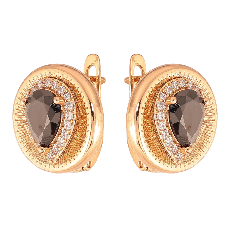 Серьги Xuping цвет Позолота 18K английский замок "Узор с черными кристаллами" фото №1