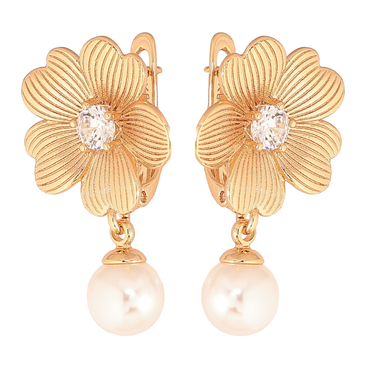 Серьги Xuping цвет Позолота 18К английский замок "Цветочки с жемчужными подвесками" фото №12 Серьги Xuping цвет Позолота 18К английский замок "Цветочки с жемчужными подвесками" фото №12