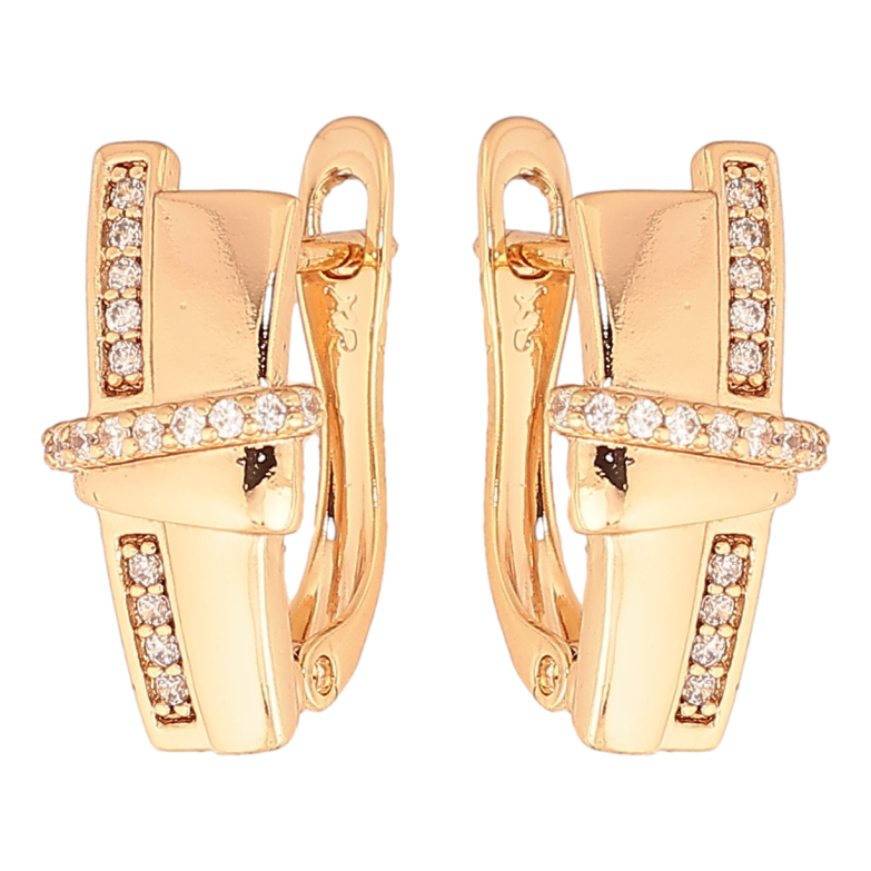 Серьги Xuping цвет Позолота 18К английский замок "Узор с кристаллами" фото №1