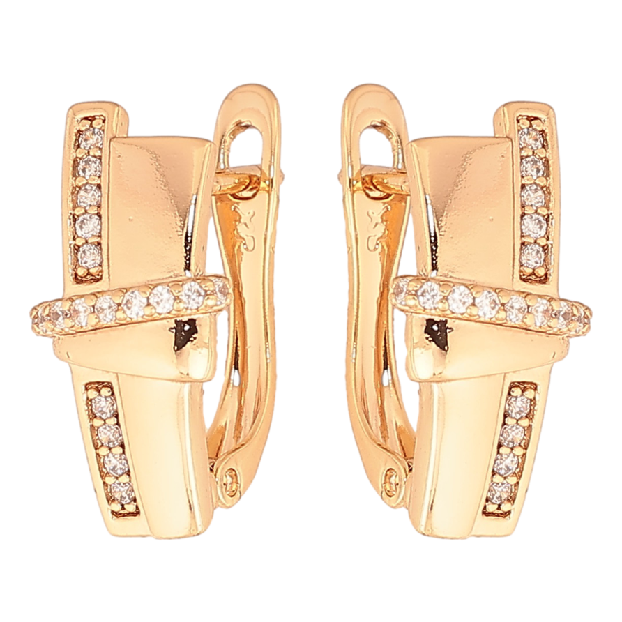 Сережки Xuping колір Позолота 18К англійський замок "Візерунок з кристалами" фото №1