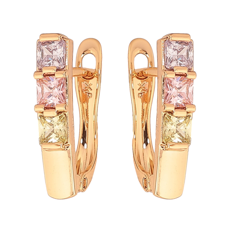 Серьги Xuping цвет Позолота 18К английский замок "Узор с цветными кристаллами" фото №1 Серьги Xuping цвет Позолота 18К английский замок "Узор с цветными кристаллами" фото №1