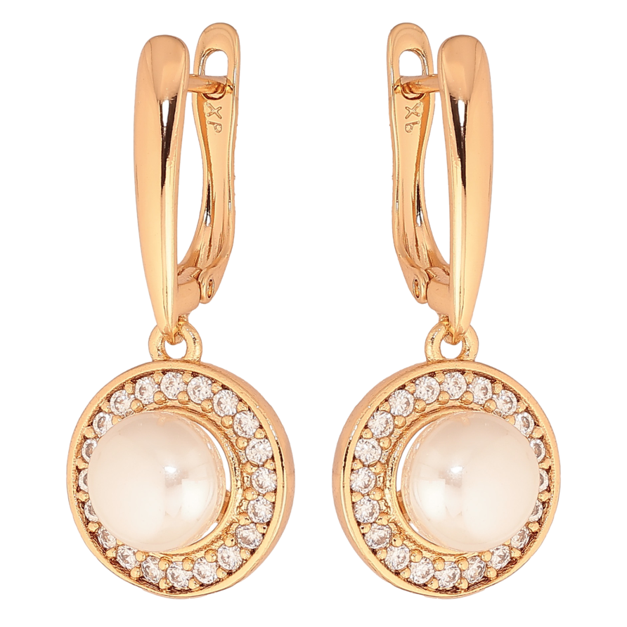 Серьги Xuping цвет Позолота 18К английский замок "Жемчужные подвески" фото №1