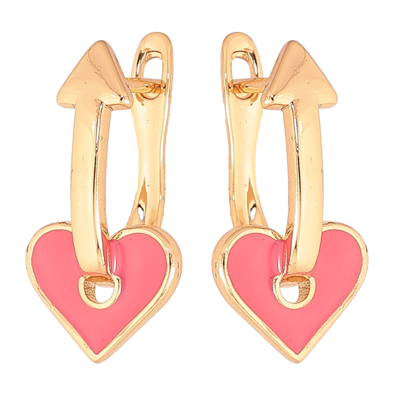 Сережки Xuping колір Позолота 18К англійський замок "Рожеві серця зі стрілками" фото №1