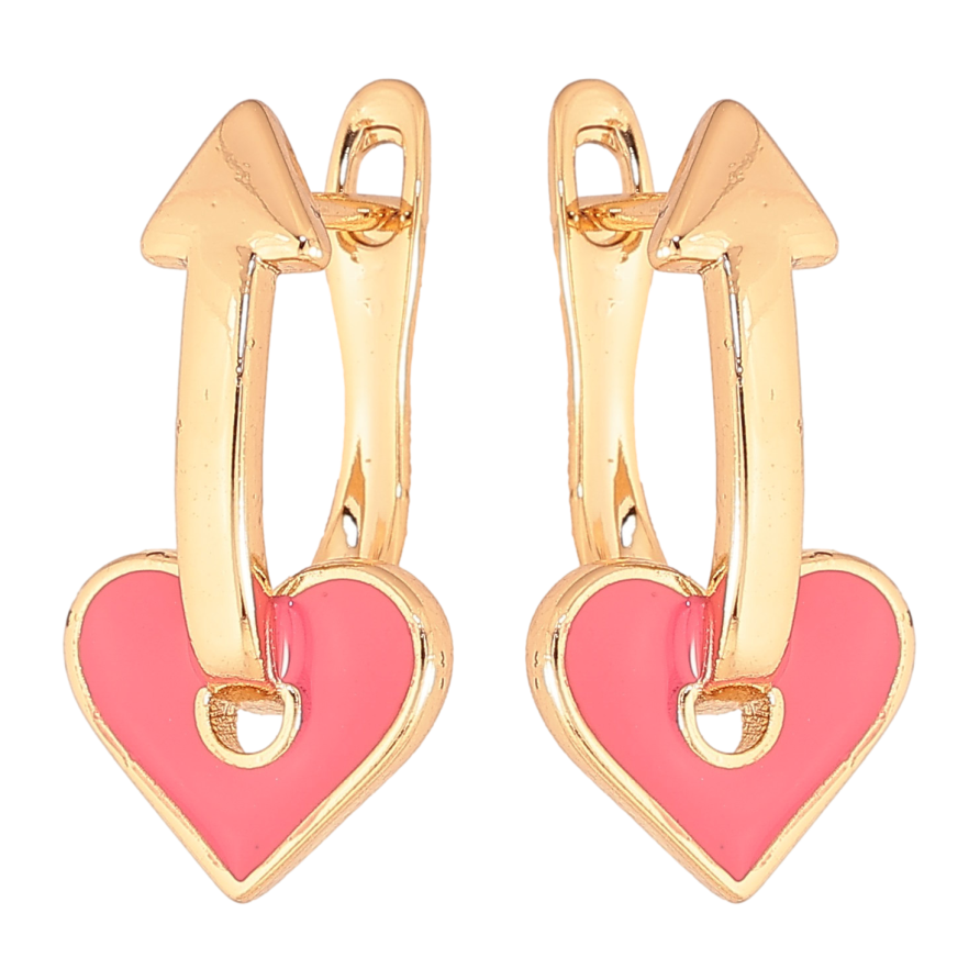 Сережки Xuping колір Позолота 18К англійський замок "Рожеві серця зі стрілками" фото №1