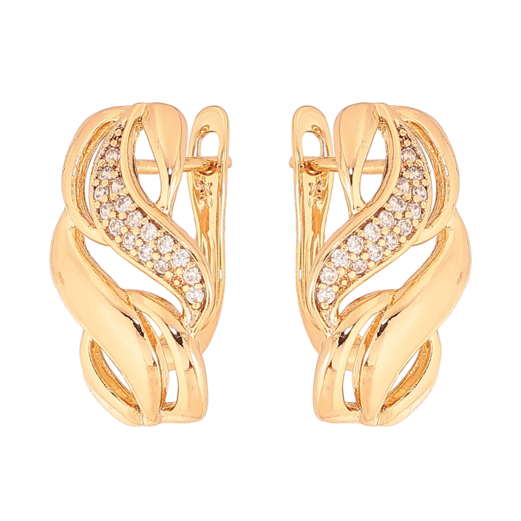 Серьги Xuping цвет Позолота 18К английский замок "Узор с кристаллами" фото №15