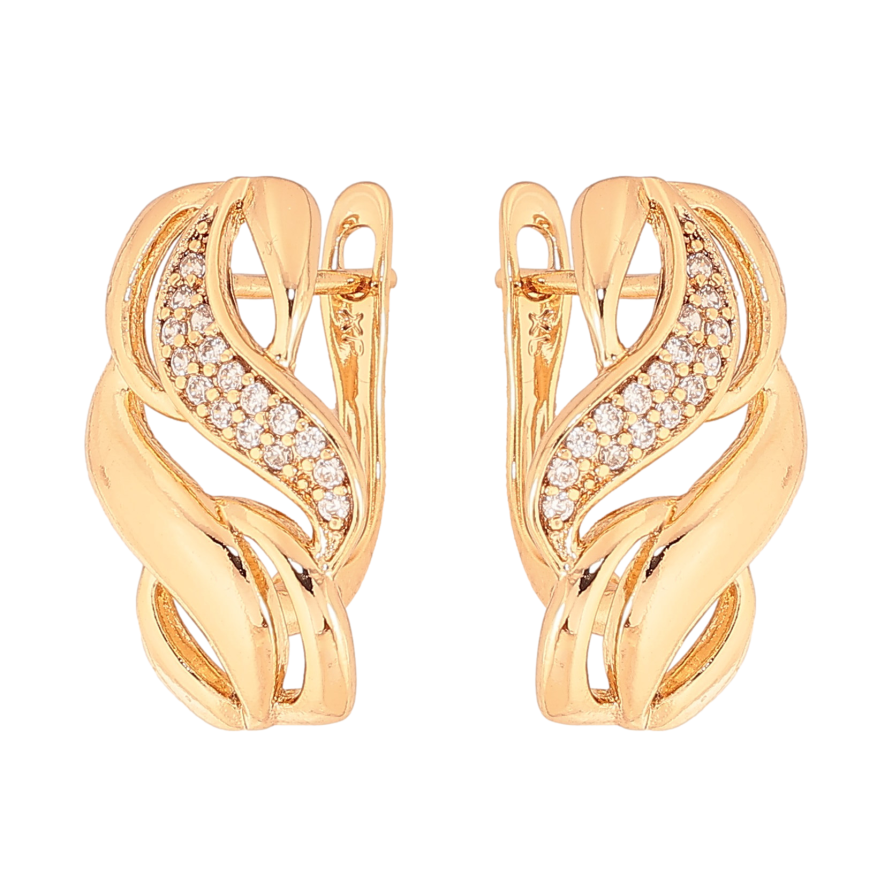 Серьги Xuping цвет Позолота 18К английский замок "Узор с кристаллами" фото №1