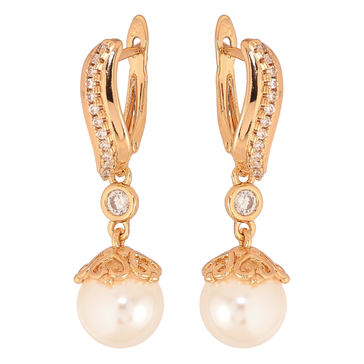 Серьги Xuping цвет Позолота 18К английский замок "Жемчужные подвески" фото №13