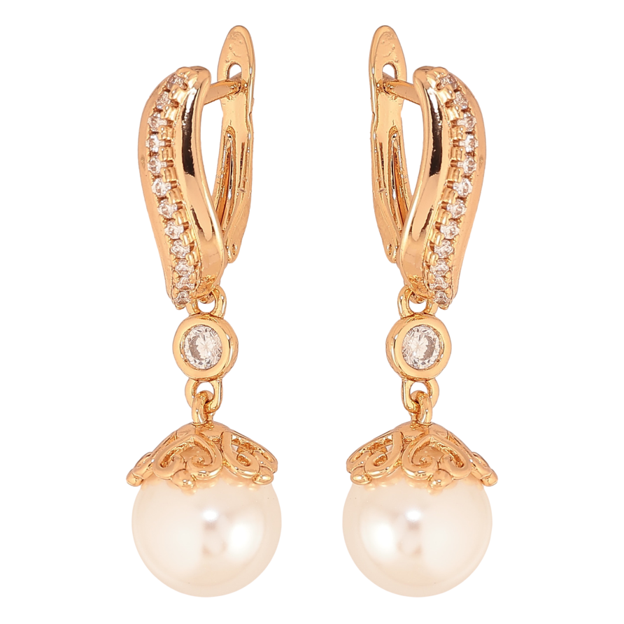 Серьги Xuping цвет Позолота 18К английский замок "Жемчужные подвески" фото №1