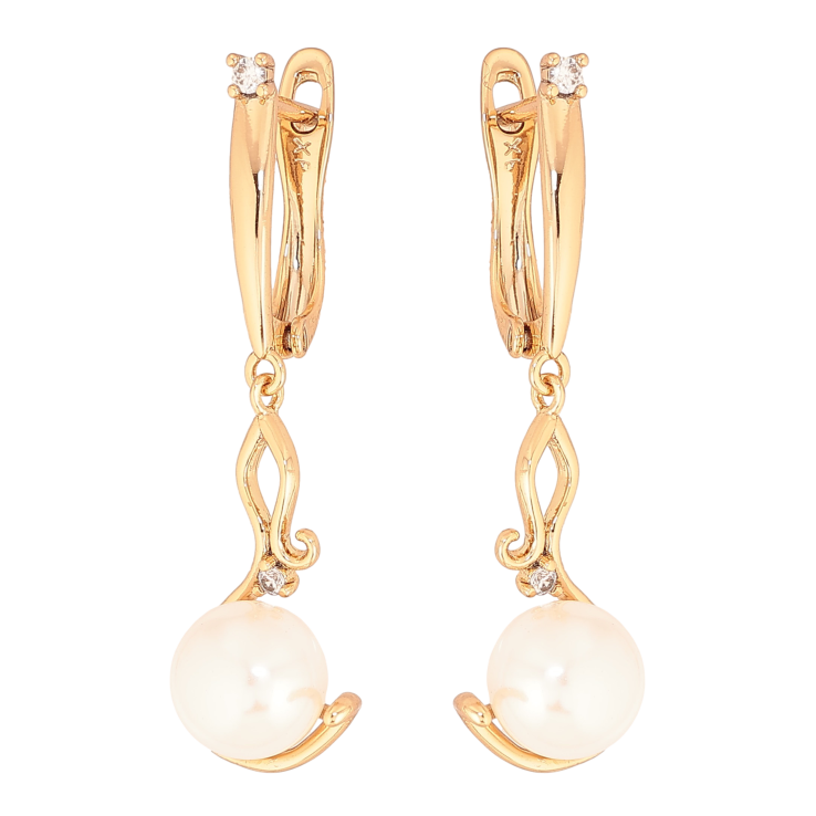 Сережки Xuping колір Позолота 18К англійський замок "Перлинні підвіски" фото №10 Сережки Xuping колір Позолота 18К англійський замок "Перлинні підвіски" фото №10