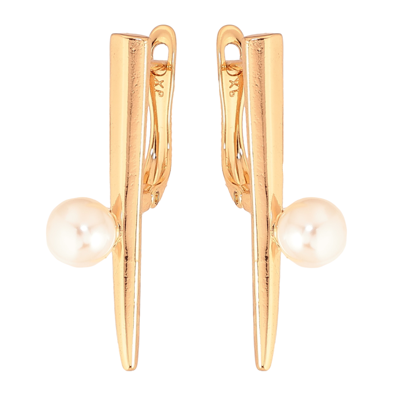 Сережки Xuping колір Позолота 18К англійський замок "Візерунок з перлиною" фото №2 Сережки Xuping колір Позолота 18К англійський замок "Візерунок з перлиною" фото №2