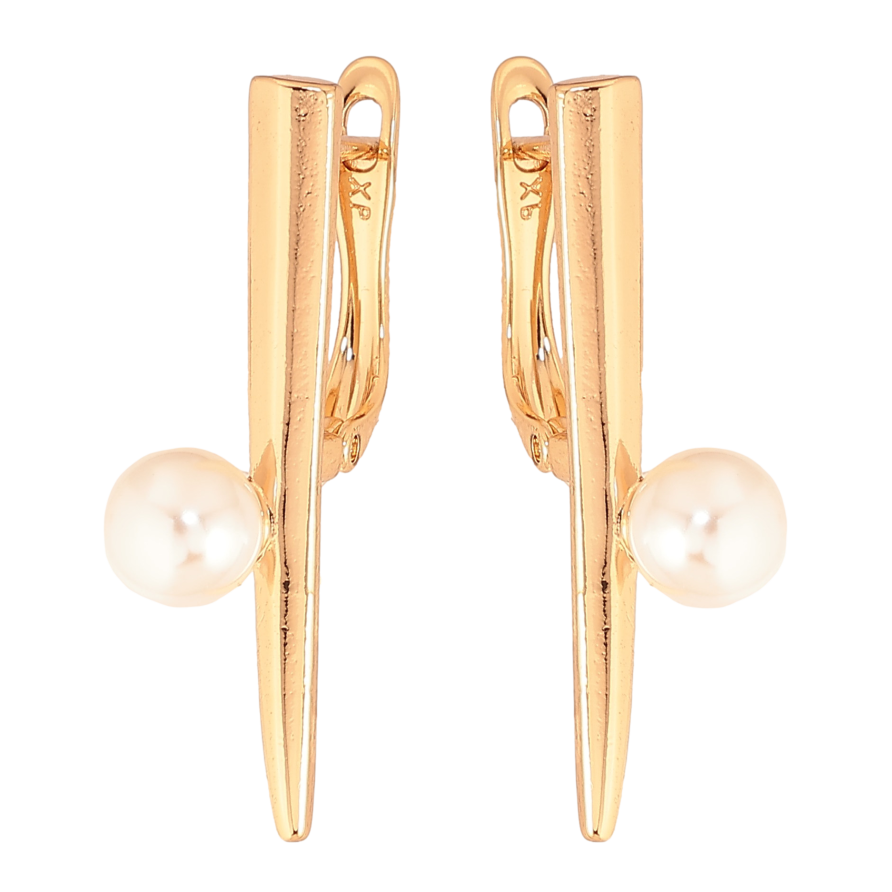 Сережки Xuping колір Позолота 18К англійський замок "Візерунок з перлиною" фото №1 Сережки Xuping колір Позолота 18К англійський замок "Візерунок з перлиною" фото №1