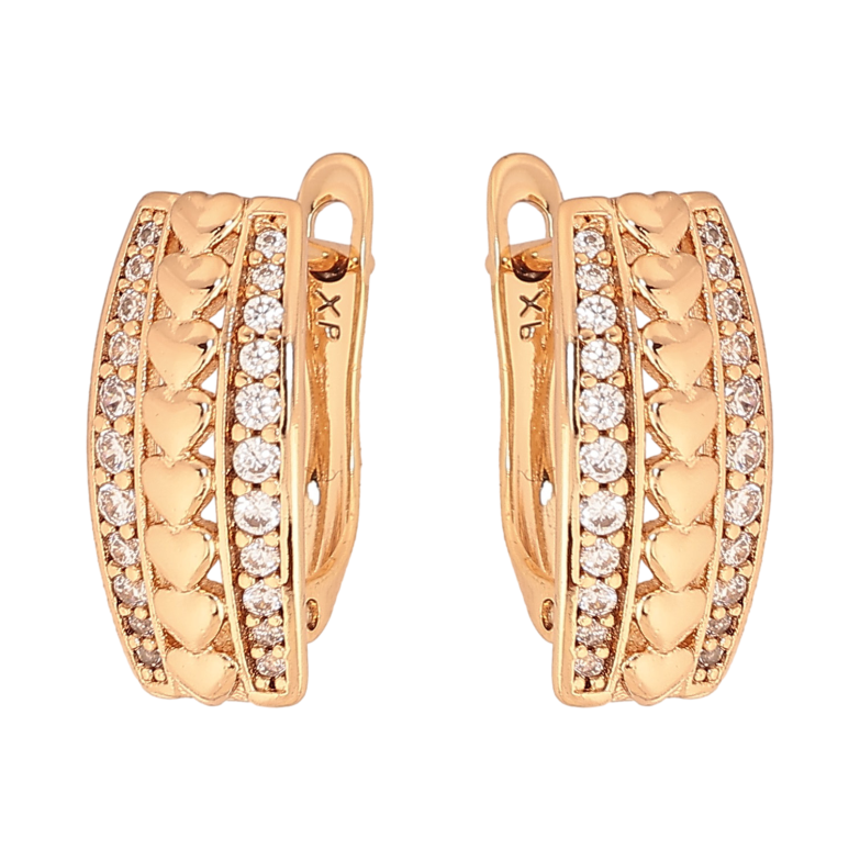 Сережки Xuping колір Позолота 18К англійський замок "Візерунок серця з кристалами" фото №1