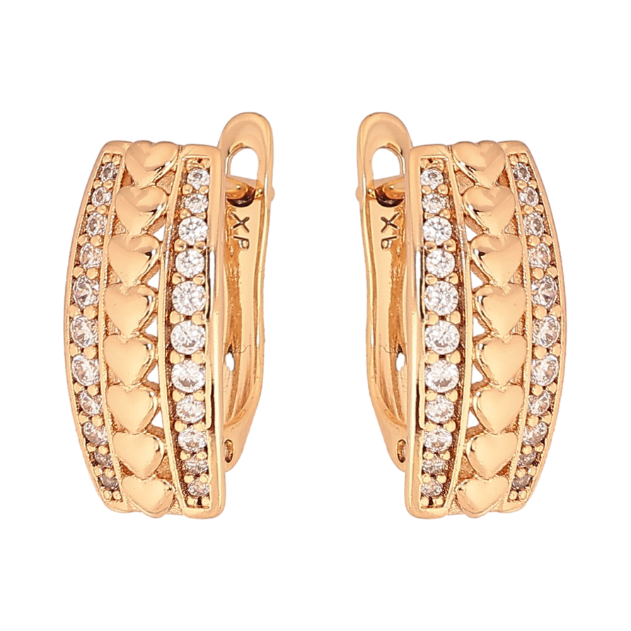 Сережки Xuping колір Позолота 18К англійський замок "Візерунок серця з кристалами" фото №1